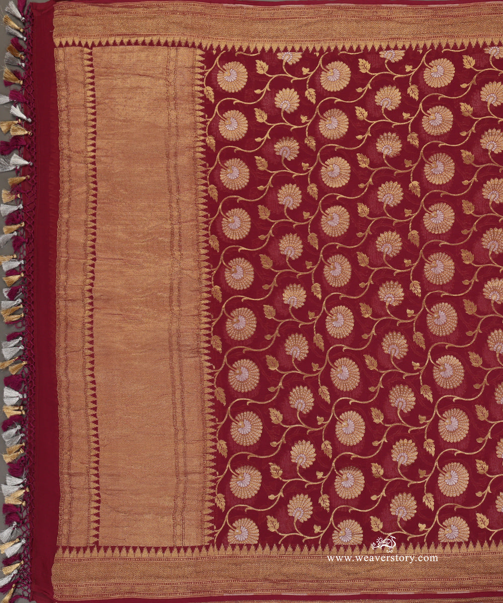 Handloom_Wine_Pure_Jeorgette_Cutwork_Banarasi_Duptta_With_Floral_Jall_WeaverStory_02
