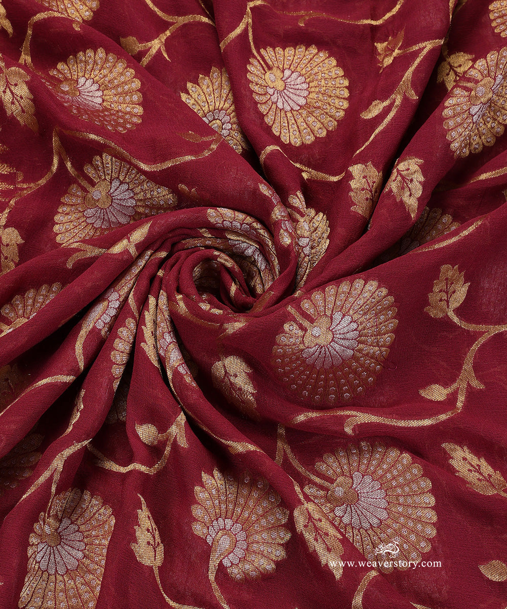 Handloom_Wine_Pure_Jeorgette_Cutwork_Banarasi_Duptta_With_Floral_Jall_WeaverStory_05