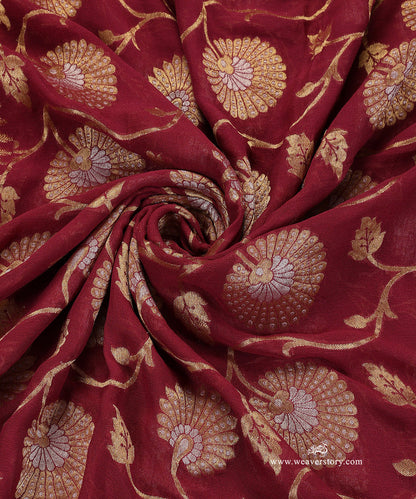 Handloom_Wine_Pure_Jeorgette_Cutwork_Banarasi_Duptta_With_Floral_Jall_WeaverStory_05