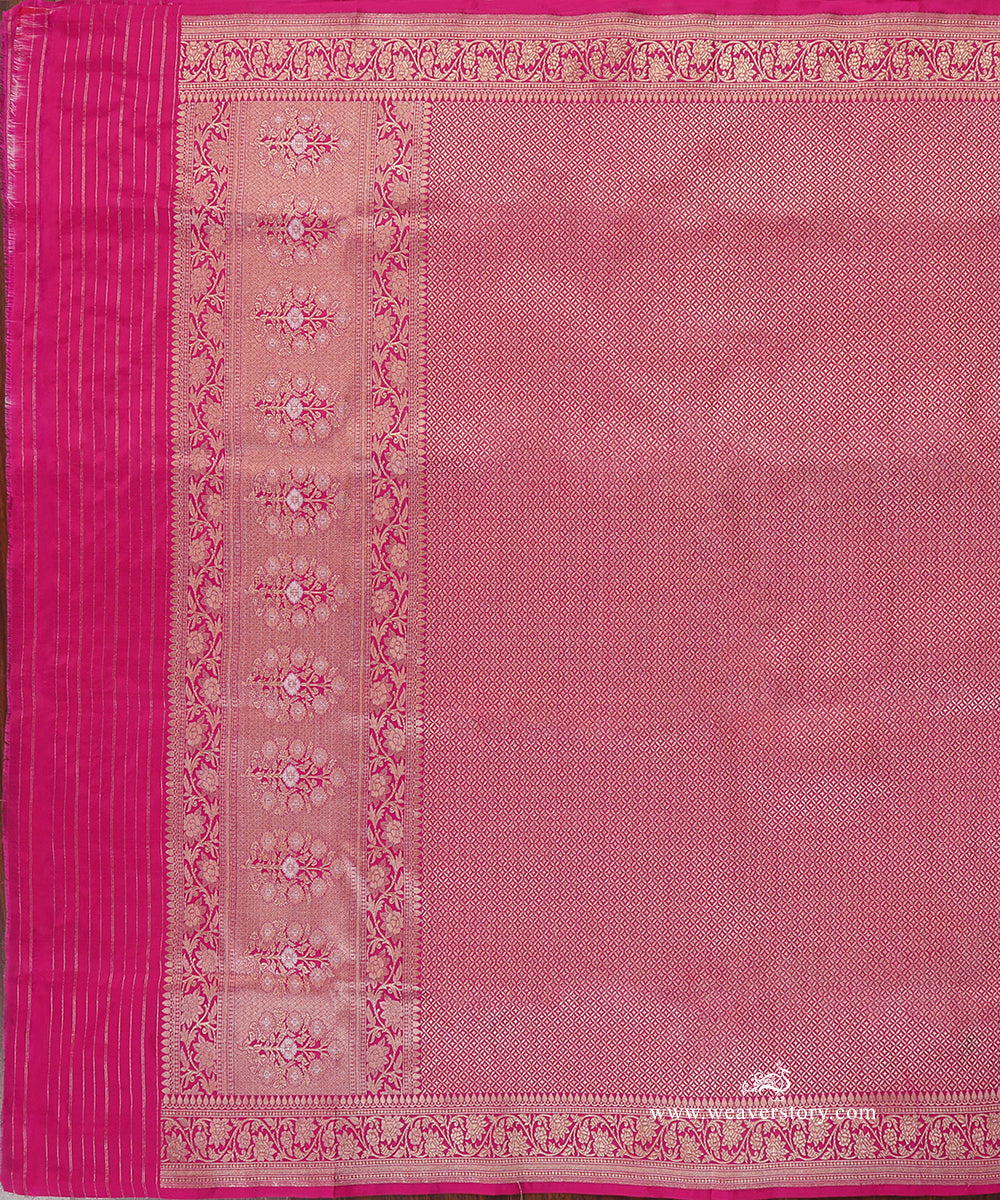 Handloom_Hot_Pink_Pure_Katan_Silk_Banarasi_Kimkhab_Dupatta_With_Floral_Border_WeaverStory_02