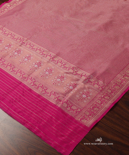 Handloom_Hot_Pink_Pure_Katan_Silk_Banarasi_Kimkhab_Dupatta_With_Floral_Border_WeaverStory_03