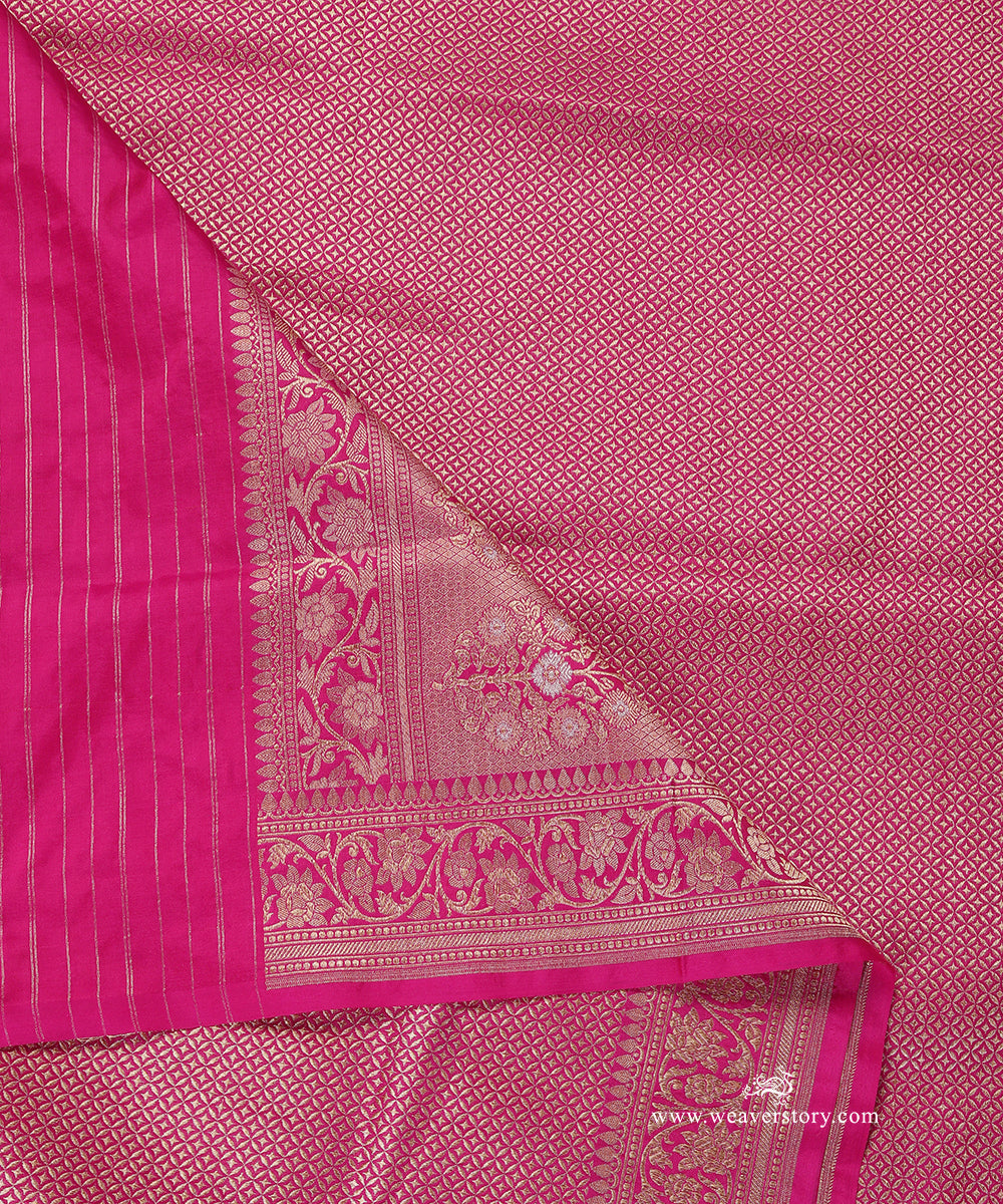 Handloom_Hot_Pink_Pure_Katan_Silk_Banarasi_Kimkhab_Dupatta_With_Floral_Border_WeaverStory_04