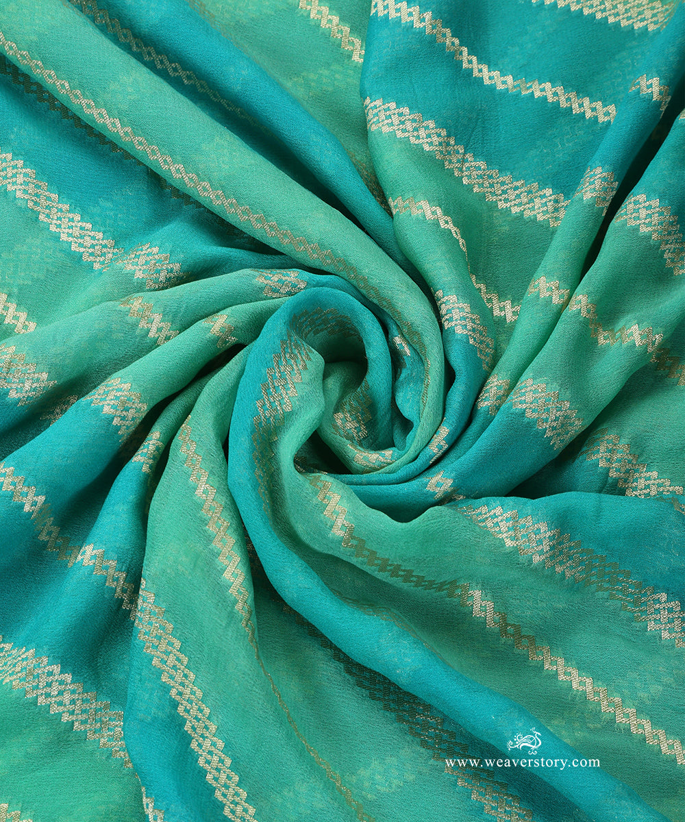 Green_And_Blue_Handloom_Pure_Georgette_Banarasi_Rangkat_Dupatta_With_Gold_Zari_Diagonal_Bel_WeaverStory_05