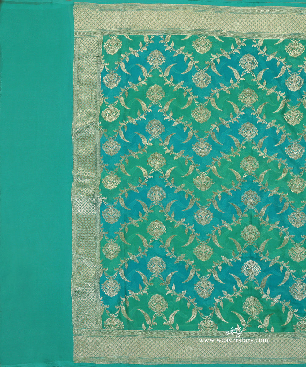 Handloom_Green_And_Blue_Pure_Georgette_Banarasi_Rangkat_Dupatta_With_Gold_Zari_Floral_Jaal_WeaverStory_02