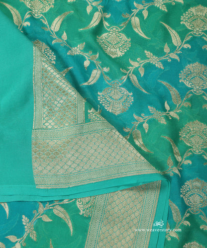 Handloom_Green_And_Blue_Pure_Georgette_Banarasi_Rangkat_Dupatta_With_Gold_Zari_Floral_Jaal_WeaverStory_04