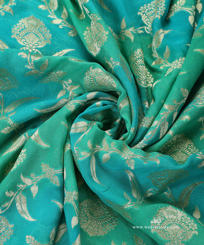 Handloom_Green_And_Blue_Pure_Georgette_Banarasi_Rangkat_Dupatta_With_Gold_Zari_Floral_Jaal_WeaverStory_05