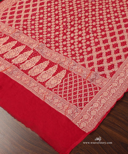 Handloom_Red_Pure_Georgette_Banarasi_Bandhej_Dupatta_WeaverStory_03