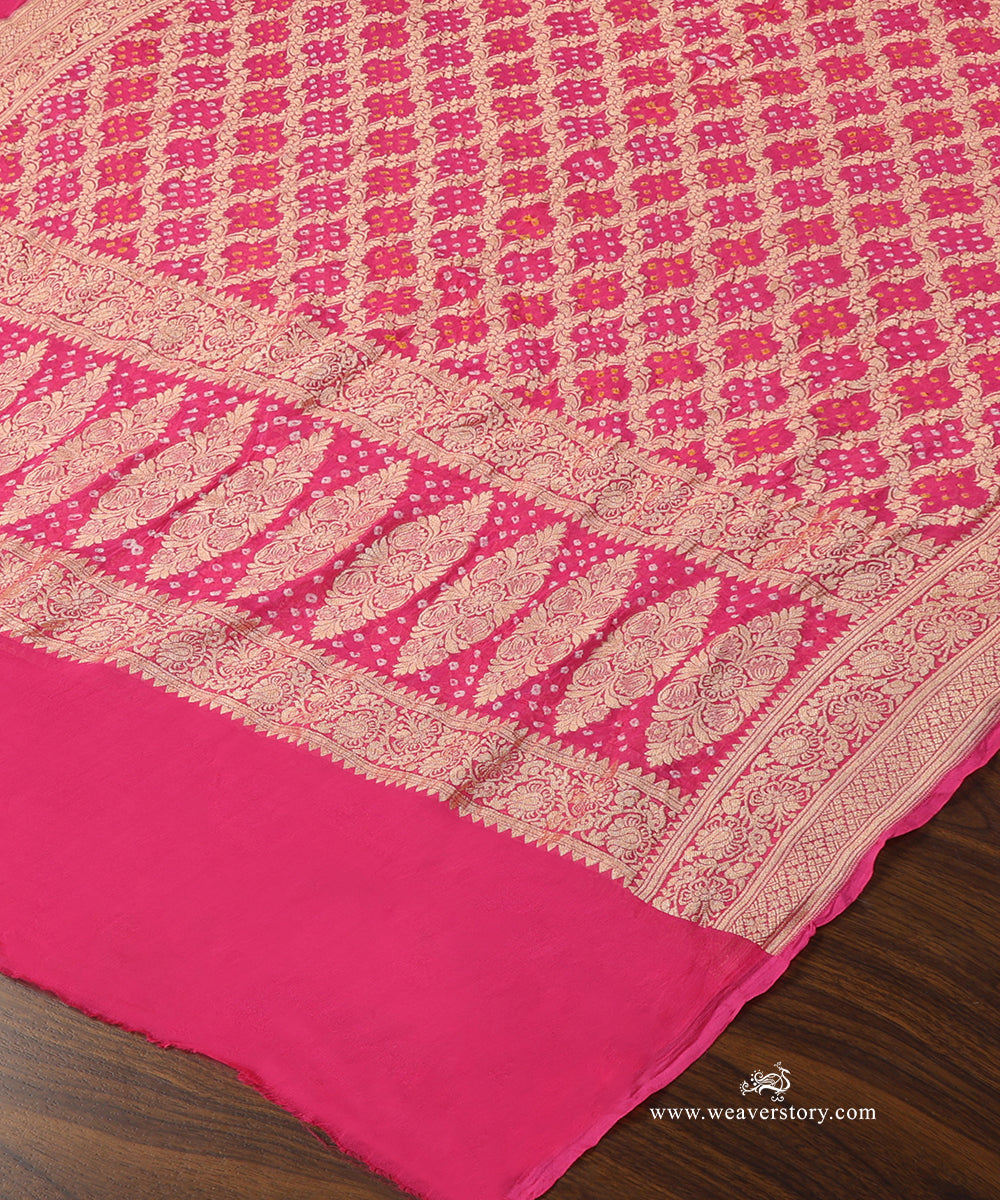 Handloom_Pink_Pure_Georgette_Banarasi_Bandhej_Dupatta_WeaverStory_03