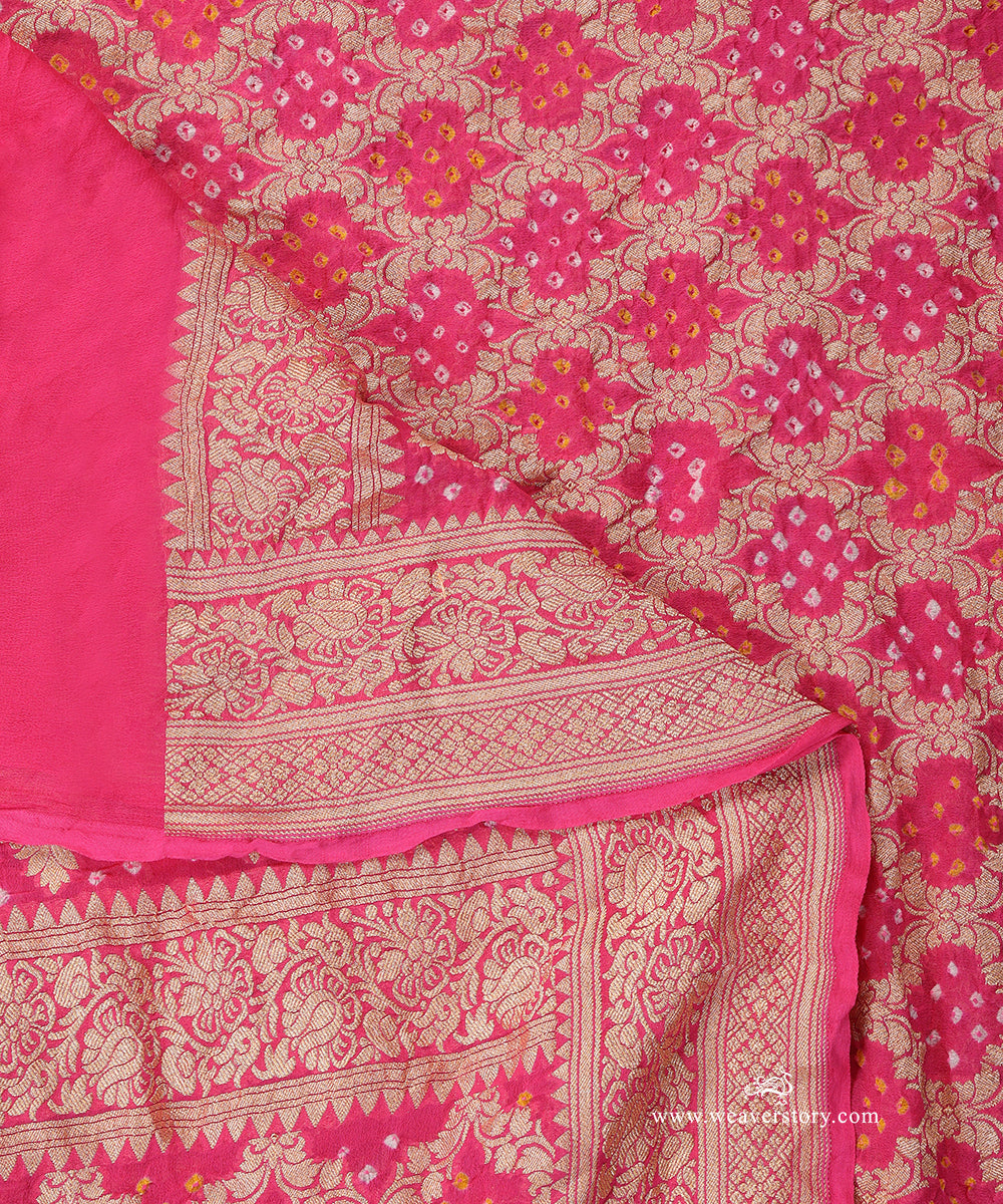 Handloom_Pink_Pure_Georgette_Banarasi_Bandhej_Dupatta_WeaverStory_04