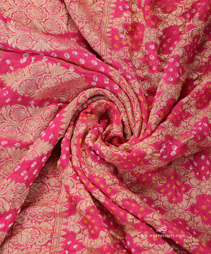 Handloom_Pink_Pure_Georgette_Banarasi_Bandhej_Dupatta_WeaverStory_05