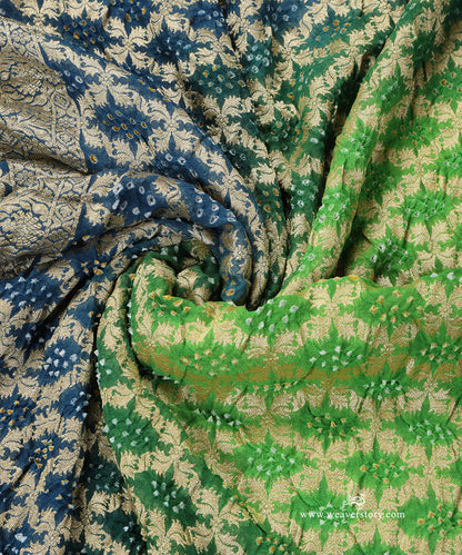 Handloom_Parrot_Green_And_Teal_Ombre_Dyed_Pure_Georgette_Banarasi_Bandhej_Dupatta_WeaverStory_05