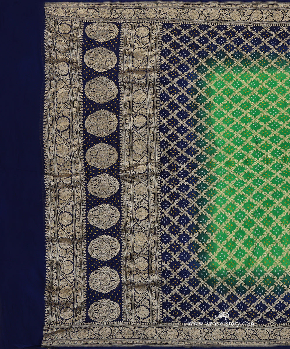 Parrot_Green_And_Blue_Ombre_Dyed_Handloom_Pure_Georgette_Banarasi_Bandhej_Dupatta_WeaverStory_02