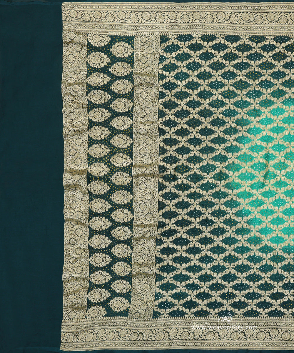 Teal_And_Blue_Ombre_Dyed_Handloom_Pure_Georgette_Banarasi_Bandhej_Dupatta_WeaverStory_02