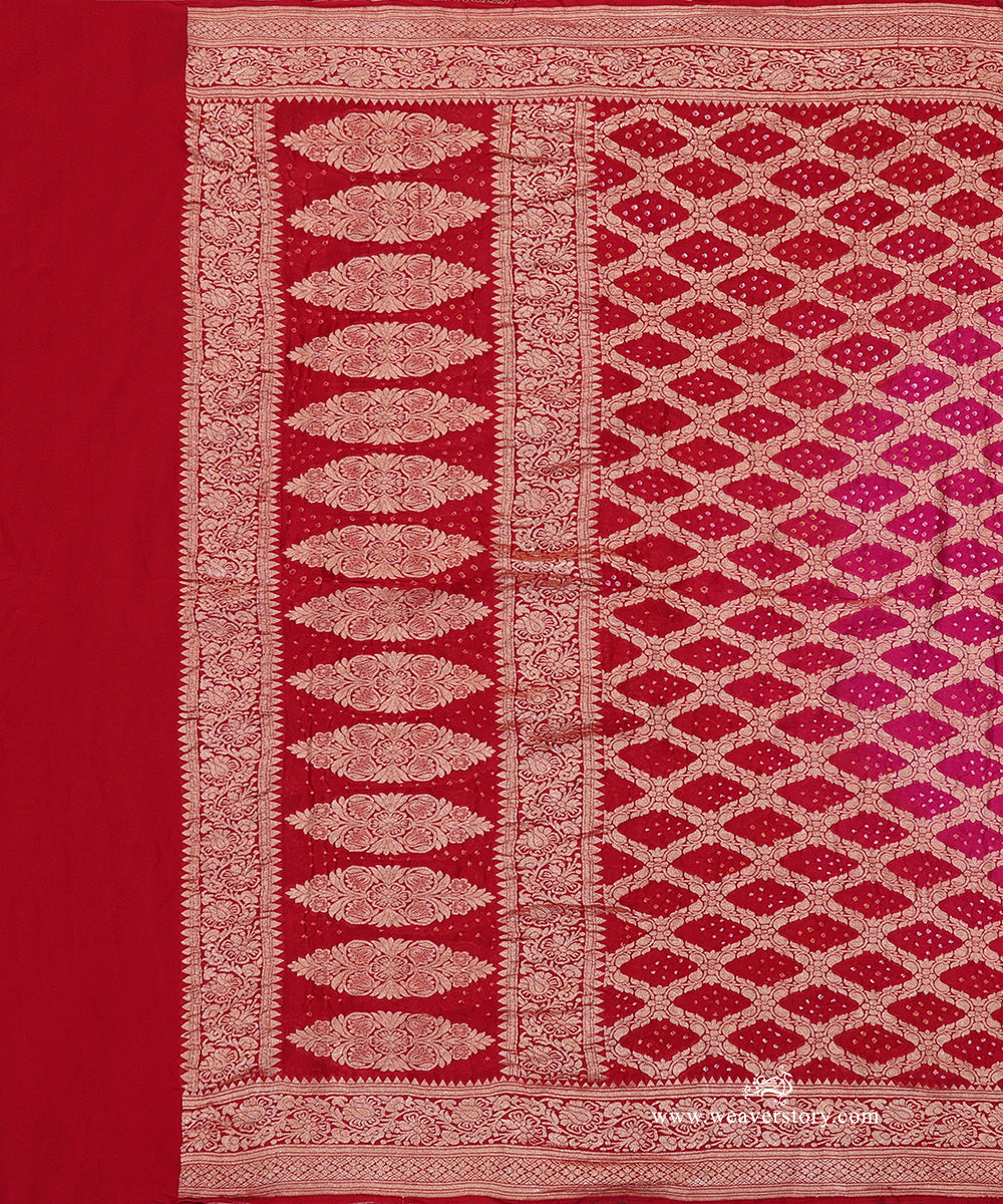 Red_And_Pink_Ombre_Dyed_Handloom_Pure_Georgette_Banarasi_Bandhej_Dupatta_WeaverStory_02