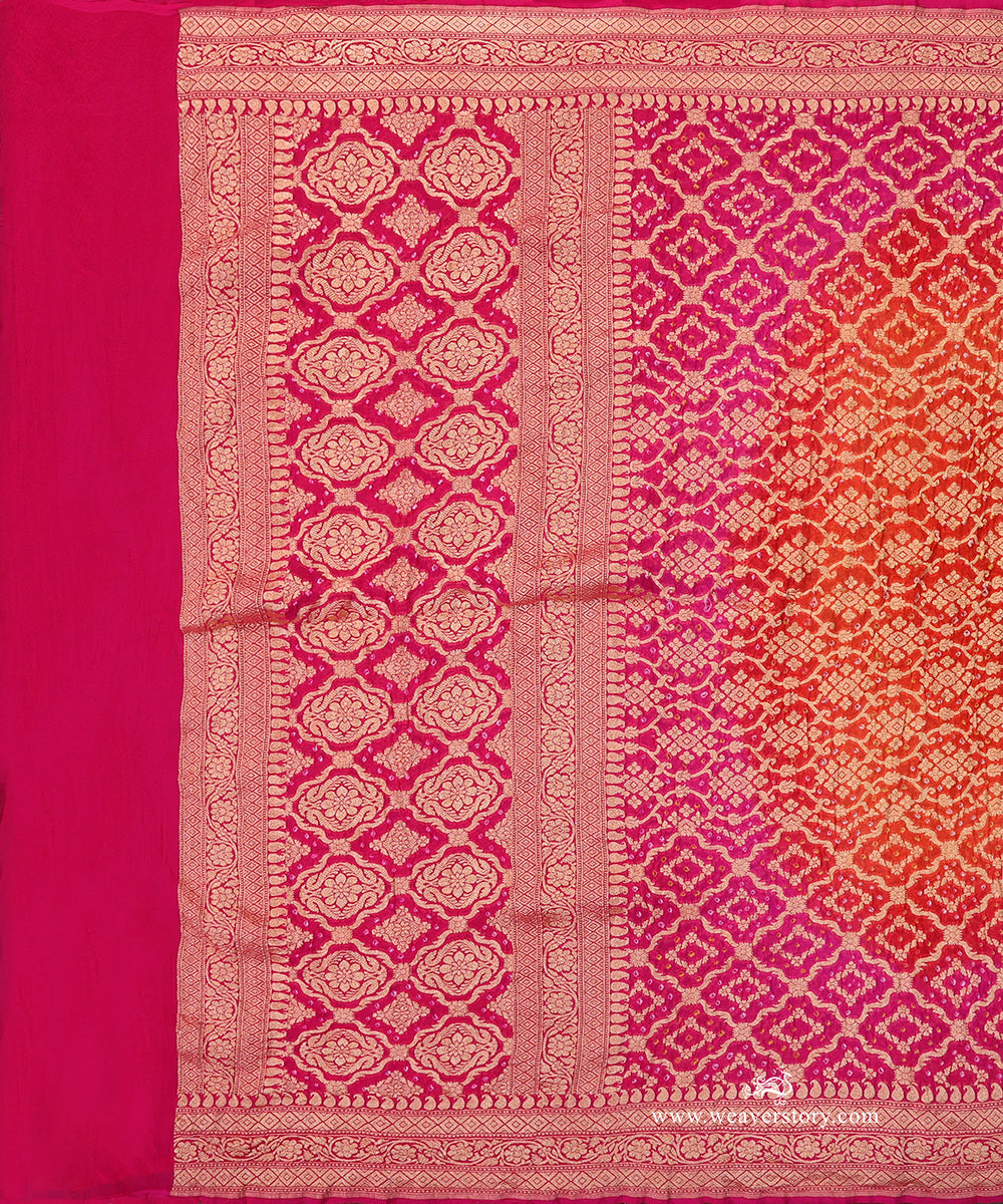 Handloom_Pink_And_Orange_Ombre_Dyed_Pure_Georgette_Banarasi_Bandhej_Dupatta_WeaverStory_02