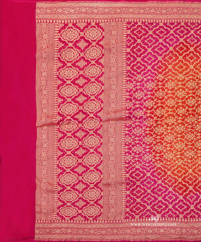 Handloom_Pink_And_Orange_Ombre_Dyed_Pure_Georgette_Banarasi_Bandhej_Dupatta_WeaverStory_02