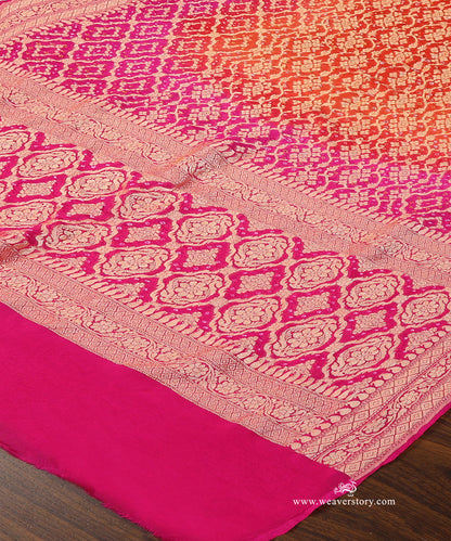 Handloom_Pink_And_Orange_Ombre_Dyed_Pure_Georgette_Banarasi_Bandhej_Dupatta_WeaverStory_03