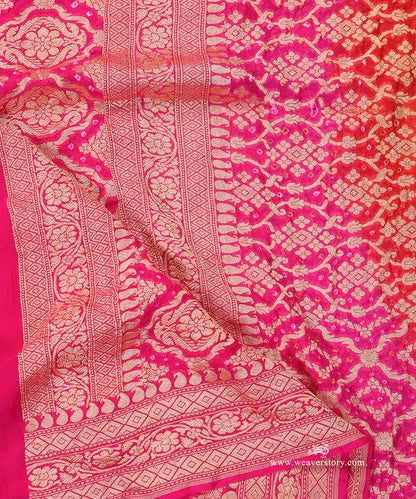 Handloom_Pink_And_Orange_Ombre_Dyed_Pure_Georgette_Banarasi_Bandhej_Dupatta_WeaverStory_04