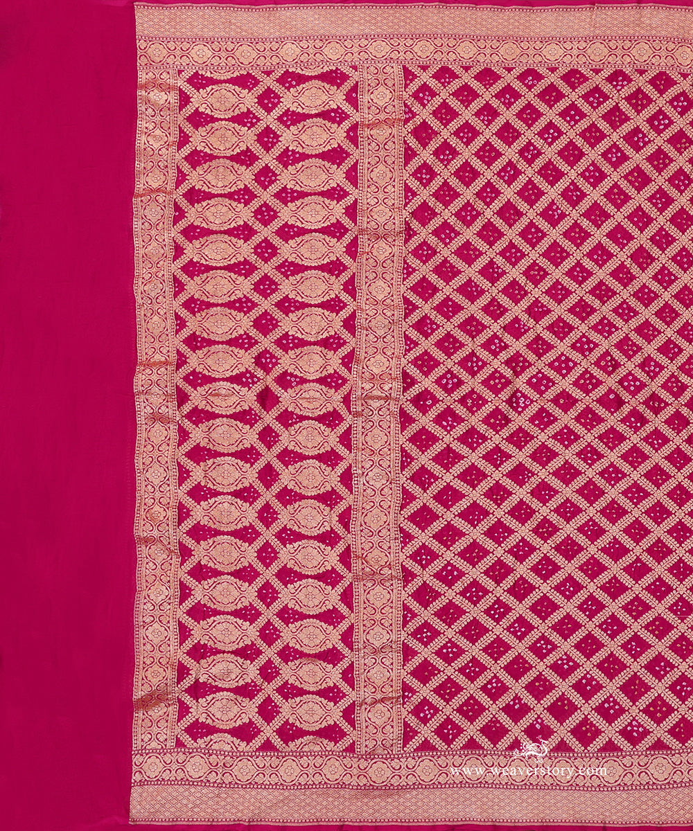 Handloom_Rani_Pink_Pure_Georgette_Banarasi_Bandhej_Dupatta_WeaverStory_02