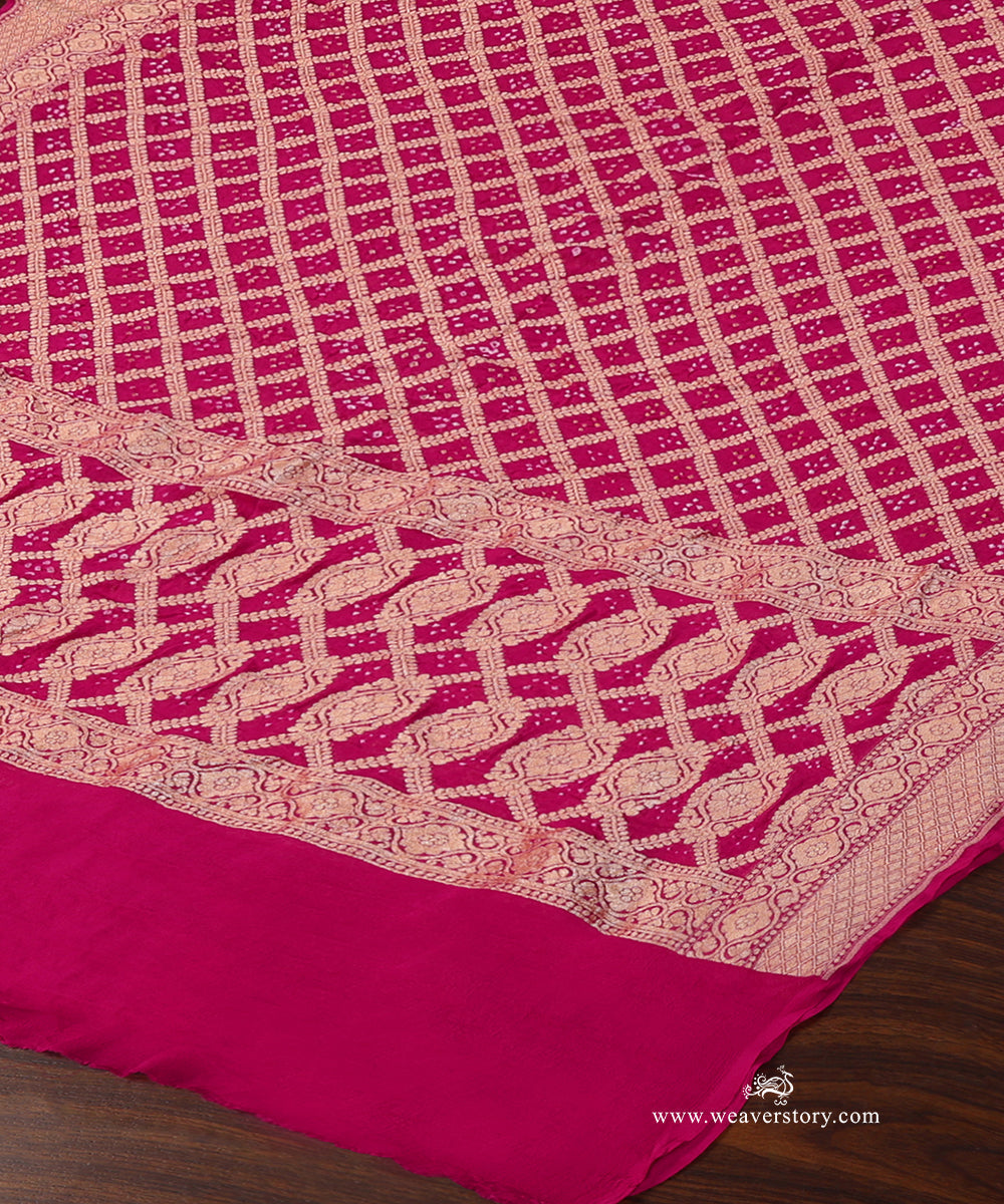 Handloom_Rani_Pink_Pure_Georgette_Banarasi_Bandhej_Dupatta_WeaverStory_03