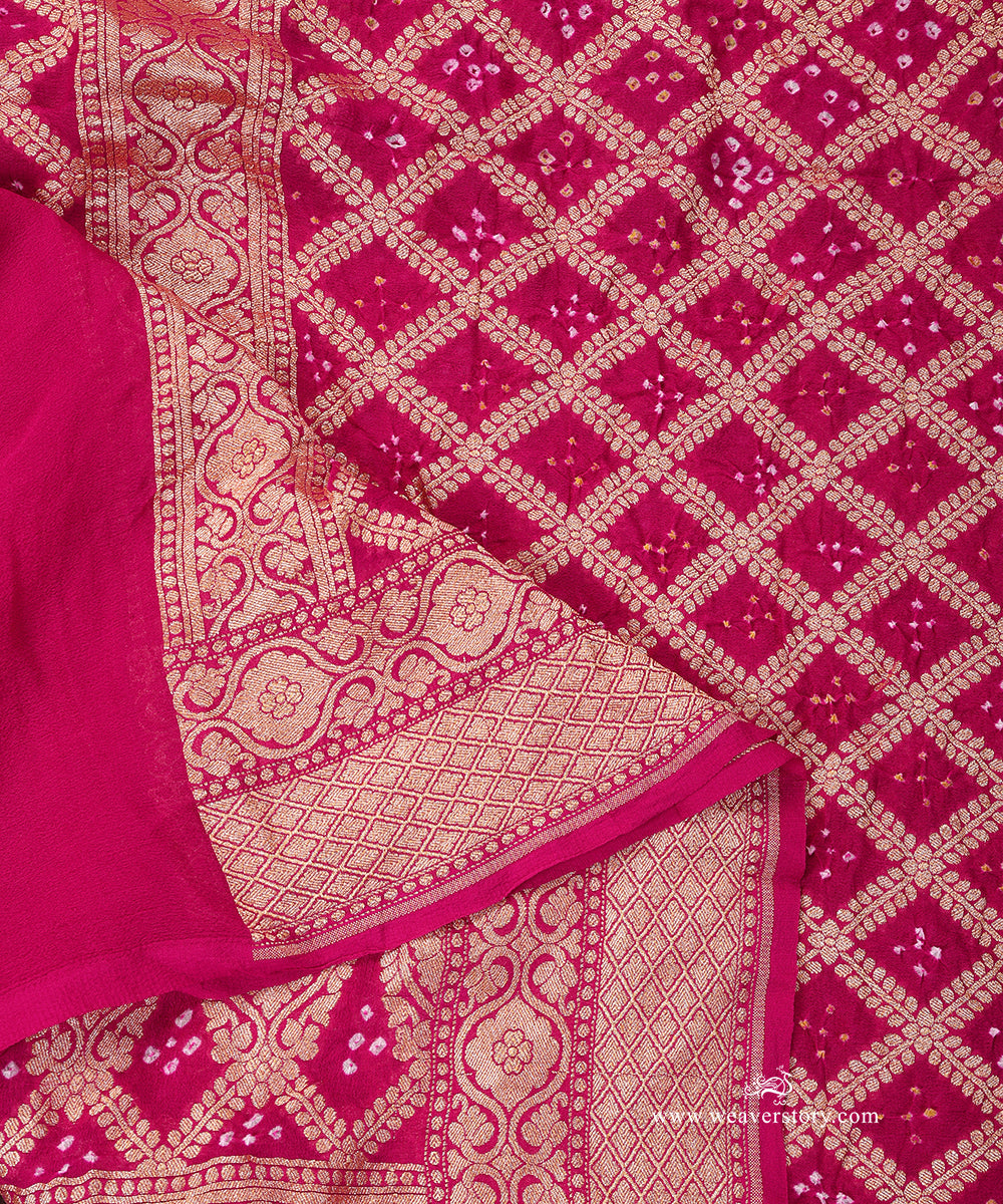 Handloom_Rani_Pink_Pure_Georgette_Banarasi_Bandhej_Dupatta_WeaverStory_04