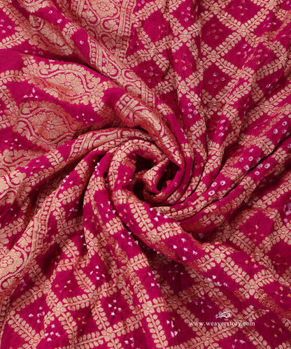 Handloom_Rani_Pink_Pure_Georgette_Banarasi_Bandhej_Dupatta_WeaverStory_05