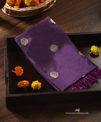 Purple_Handloom_Pure_Katan_Silk_Banarasi_Dupatta_With_Small_Rose_Motif_Kadhwa_Boota_WeaverStory_01