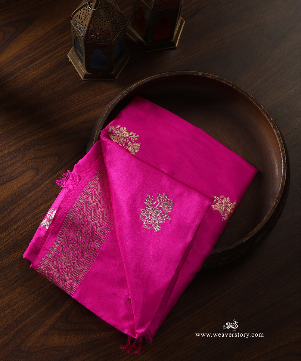 Hot_Pink_Handloom_Pure_Katan_Silk_Banarasi_Dupatta_With_Small_Rose_Motif_Kadhwa_Boota_WeaverStory_01