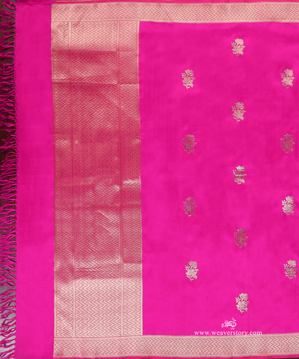 Hot_Pink_Handloom_Pure_Katan_Silk_Banarasi_Dupatta_With_Small_Rose_Motif_Kadhwa_Boota_WeaverStory_02