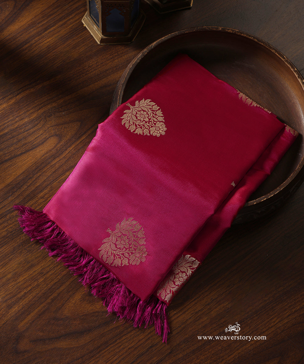 Plum_Handloom_Pure_Katan_Silk_Banarasi_Dupatta_With_Floral_Kadhwa_Boota_And_Saffron_Border_WeaverStory_01