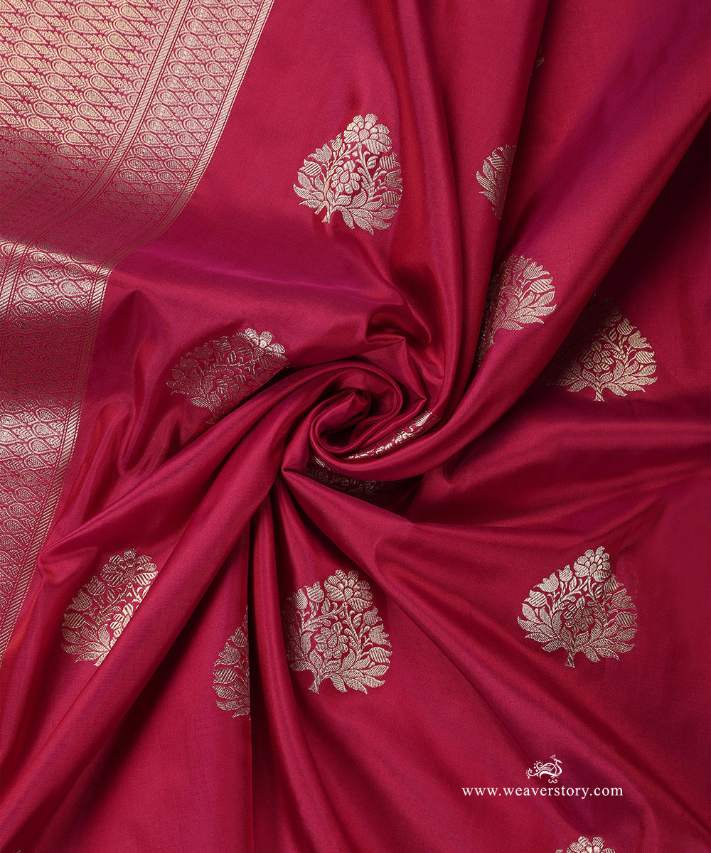 Plum_Handloom_Pure_Katan_Silk_Banarasi_Dupatta_With_Floral_Kadhwa_Boota_And_Saffron_Border_WeaverStory_05