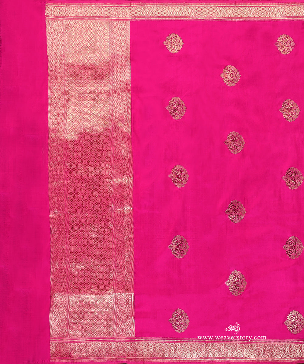 Hot_Pink_Handloom_Pure_Katan_Silk_Banarasi_Dupatta_With_Guldasta_Motif_Kadhwa_Boota_WeaverStory_02