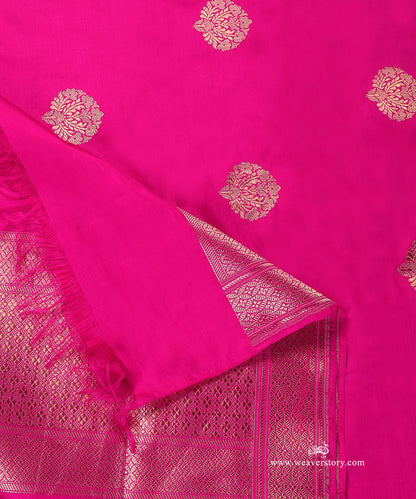 Hot_Pink_Handloom_Pure_Katan_Silk_Banarasi_Dupatta_With_Guldasta_Motif_Kadhwa_Boota_WeaverStory_04