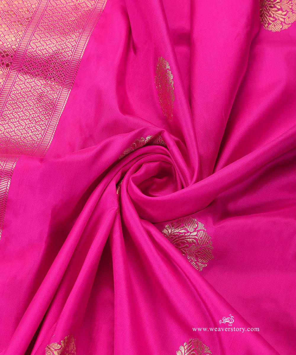 Hot_Pink_Handloom_Pure_Katan_Silk_Banarasi_Dupatta_With_Guldasta_Motif_Kadhwa_Boota_WeaverStory_05