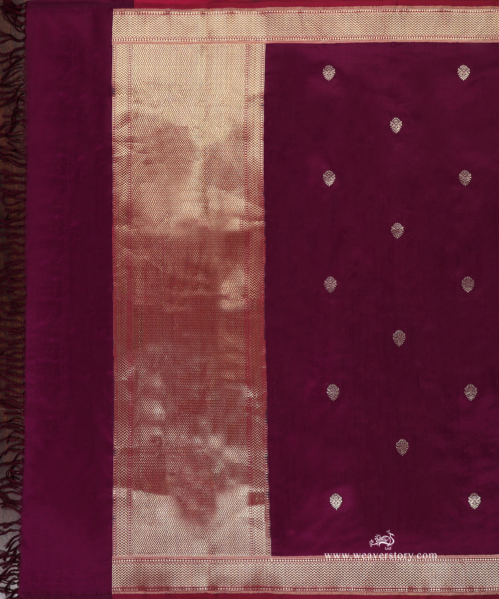 Plum_Handloom_Pure_Katan_Silk_Banarasi_Dupatta_With_Kadhwa_Boota_And_Saffron_Border_WeaverStory_02