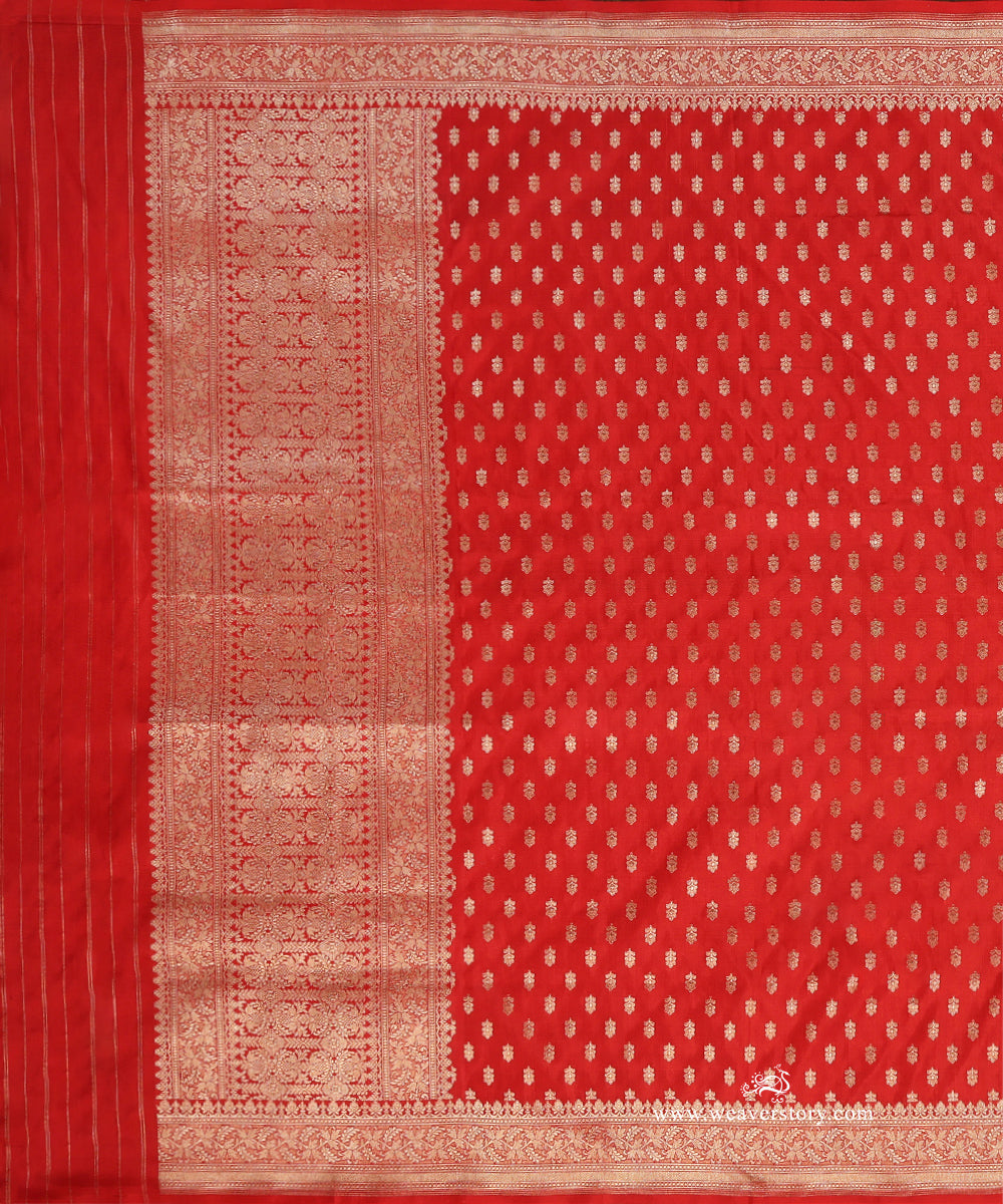 Red_Handloom_Pure_Katan_Silk_Banarasi_Dupatta_With_Small_Flower_WeaverStory_02