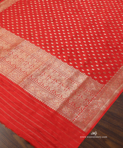 Red_Handloom_Pure_Katan_Silk_Banarasi_Dupatta_With_Small_Flower_WeaverStory_03