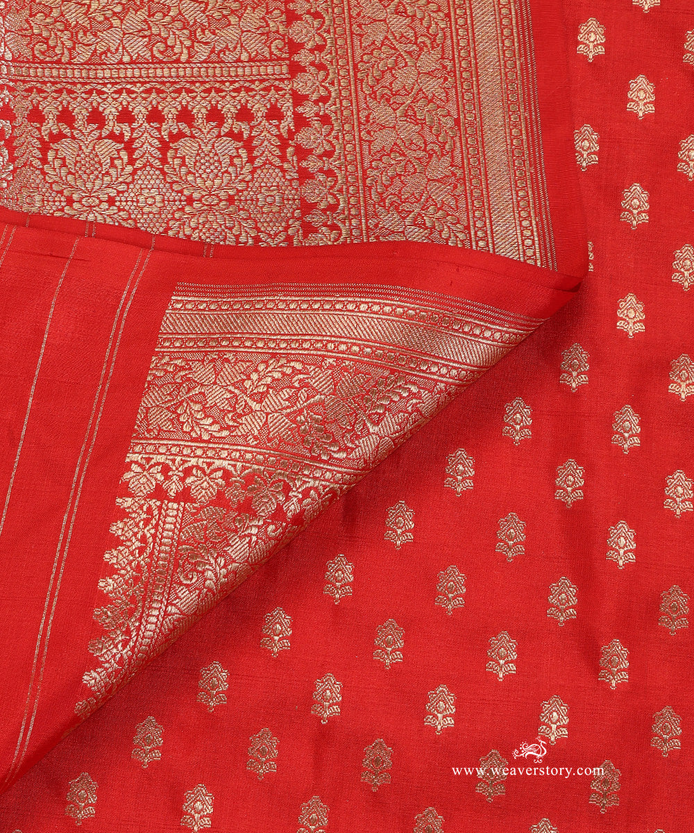 Red_Handloom_Pure_Katan_Silk_Banarasi_Dupatta_With_Small_Flower_WeaverStory_04