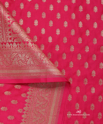 Rani_Pink_Handloom_Pure_Katan_Silk_Banarasi_Dupatta_With_Small_Flower_WeaverStory_04