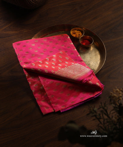 Pink_Shot_Colour_Handloom_Pure_Katan_Silk_Banarasi_Dupatta_With_Small_Flower_WeaverStory_01