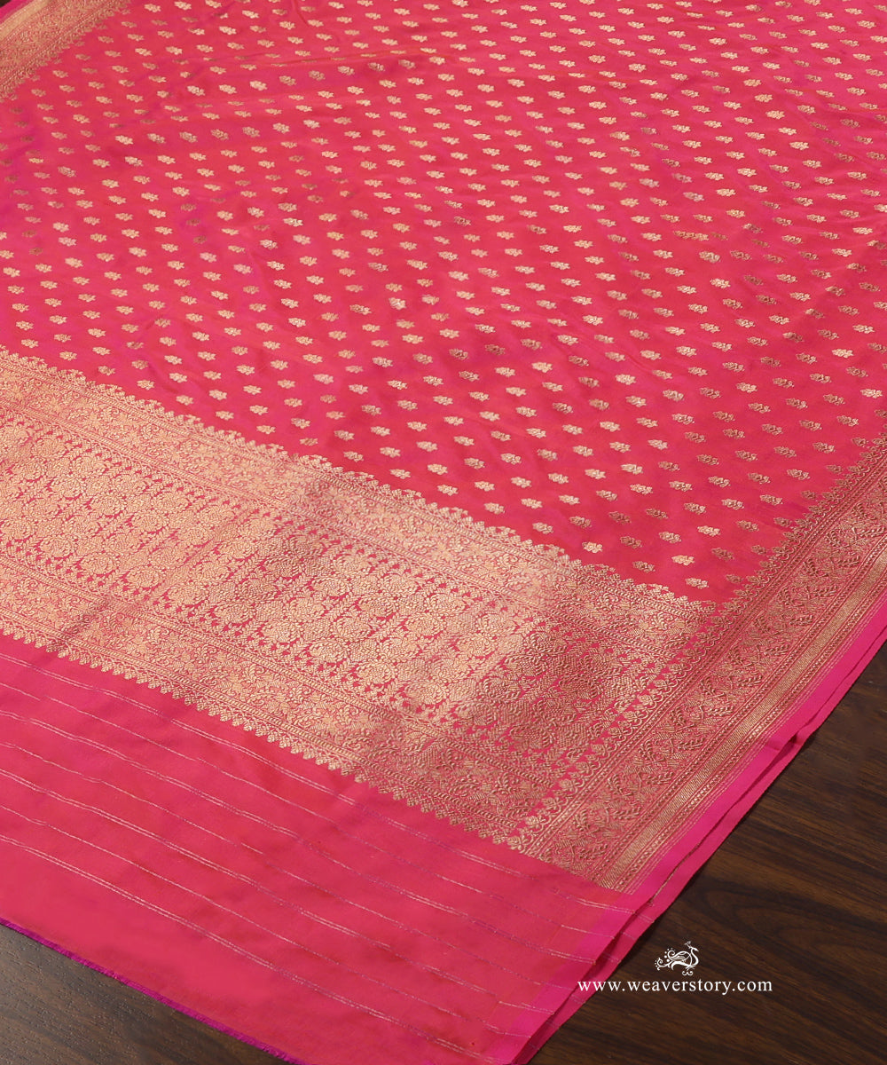 Pink_Shot_Colour_Handloom_Pure_Katan_Silk_Banarasi_Dupatta_With_Small_Flower_WeaverStory_03