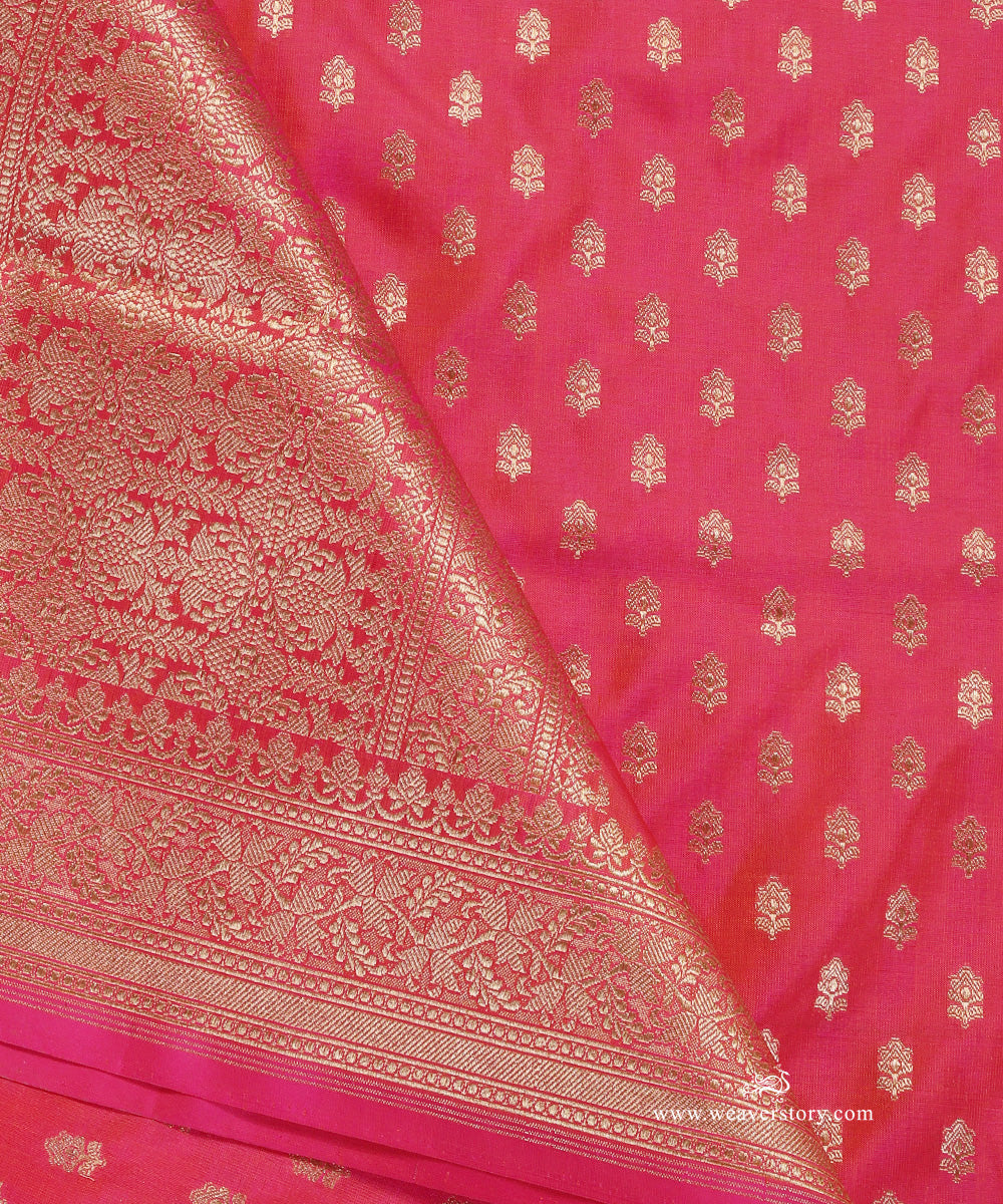 Pink_Shot_Colour_Handloom_Pure_Katan_Silk_Banarasi_Dupatta_With_Small_Flower_WeaverStory_04