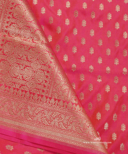 Pink_Shot_Colour_Handloom_Pure_Katan_Silk_Banarasi_Dupatta_With_Small_Flower_WeaverStory_04