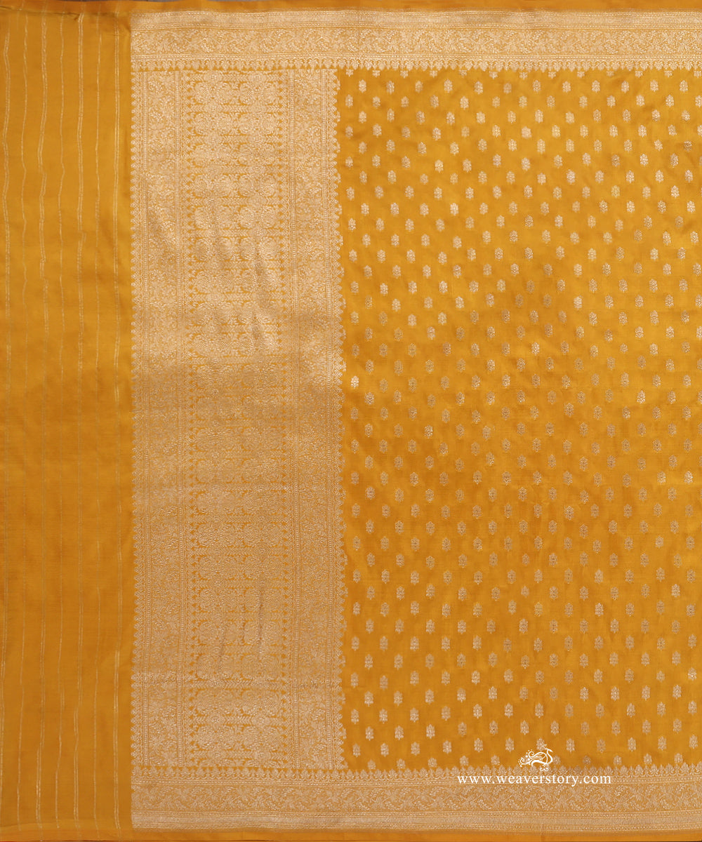 Mustard_Handloom_Pure_Katan_Silk_Banarasi_Dupatta_With_Small_Flower_WeaverStory_02