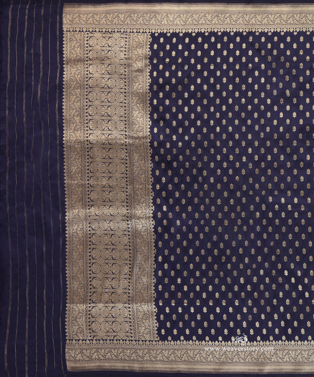 Navy_Blue_Handloom_Pure_Katan_Silk_Banarasi_Dupatta_With_Small_Flower_WeaverStory_02