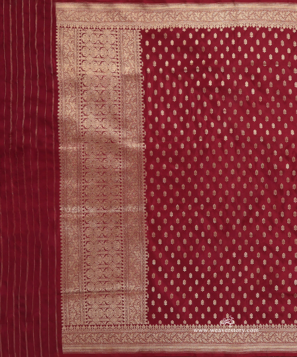 Maroon_Handloom_Pure_Katan_Silk_Banarasi_Dupatta_With_Small_Flower_WeaverStory_02