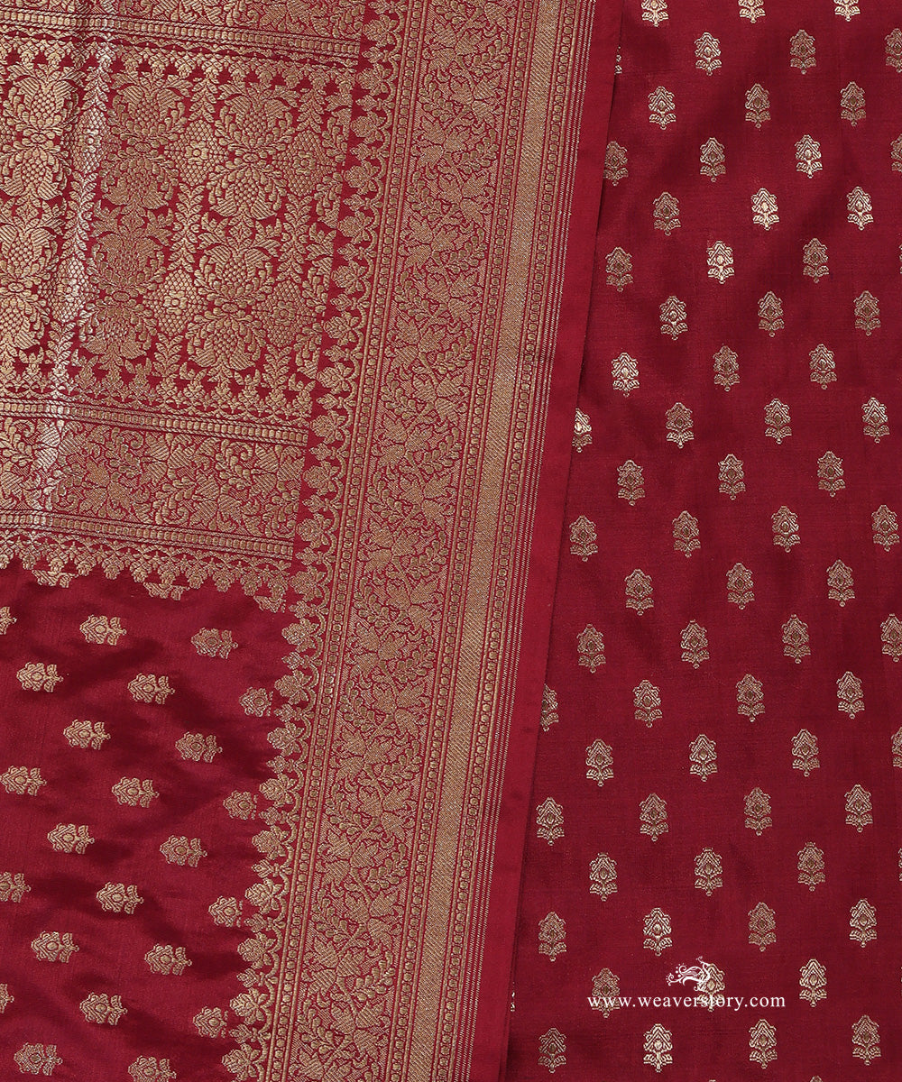 Maroon_Handloom_Pure_Katan_Silk_Banarasi_Dupatta_With_Small_Flower_WeaverStory_04