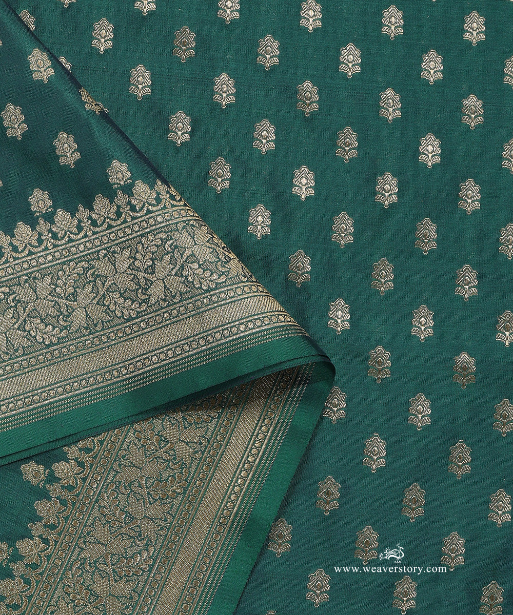 Rama_Green_Handloom_Pure_Katan_Silk_Banarasi_Dupatta_With_Small_Flower_WeaverStory_04