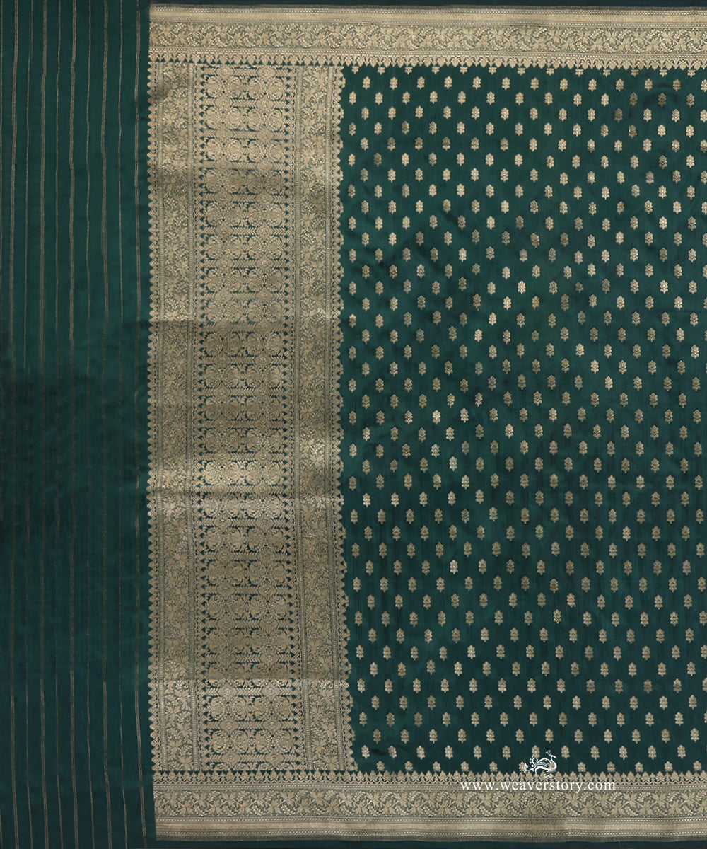 Bottle_Green_Handloom_Pure_Katan_Silk_Banarasi_Dupatta_With_Small_Flower_WeaverStory_02