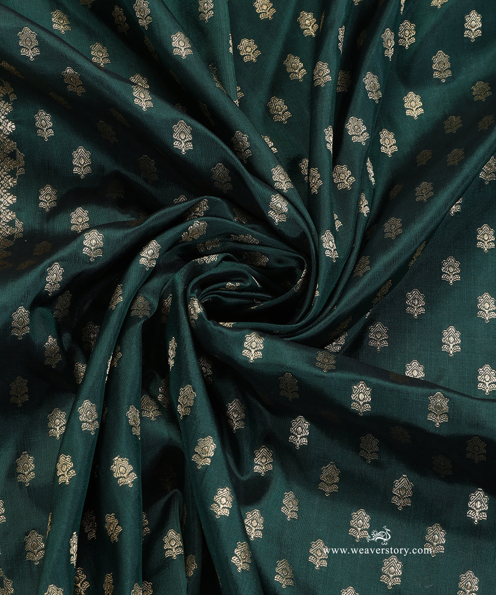 Bottle_Green_Handloom_Pure_Katan_Silk_Banarasi_Dupatta_With_Small_Flower_WeaverStory_05